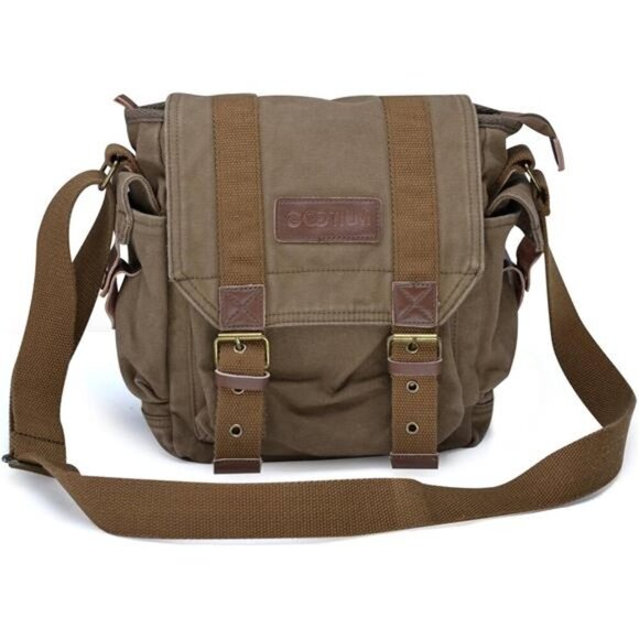 Canvas Messenger Bag - Small Vintage Shoulder Purse Crossbody Satchel - Picture 1 of 8